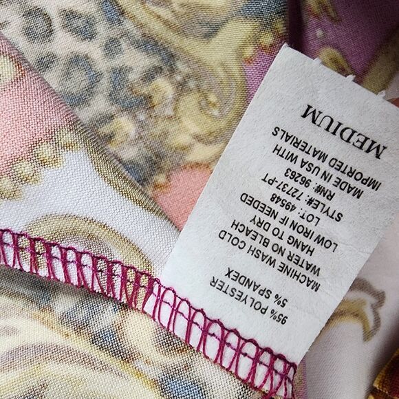 Tiffany & Grey Petite Womens Top Medium 3/4 Sleeve Multicolor Built In Scarf Tie - Picture 7 of 7